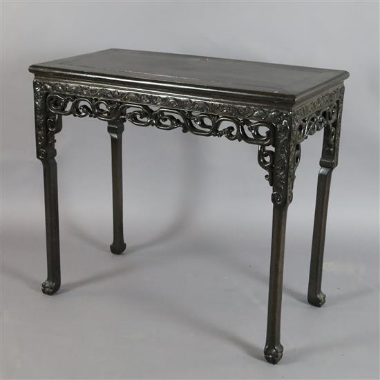 A 19th century Chinese hongmu small altar table, H. 78cm, W. 98cm, D. 45cm